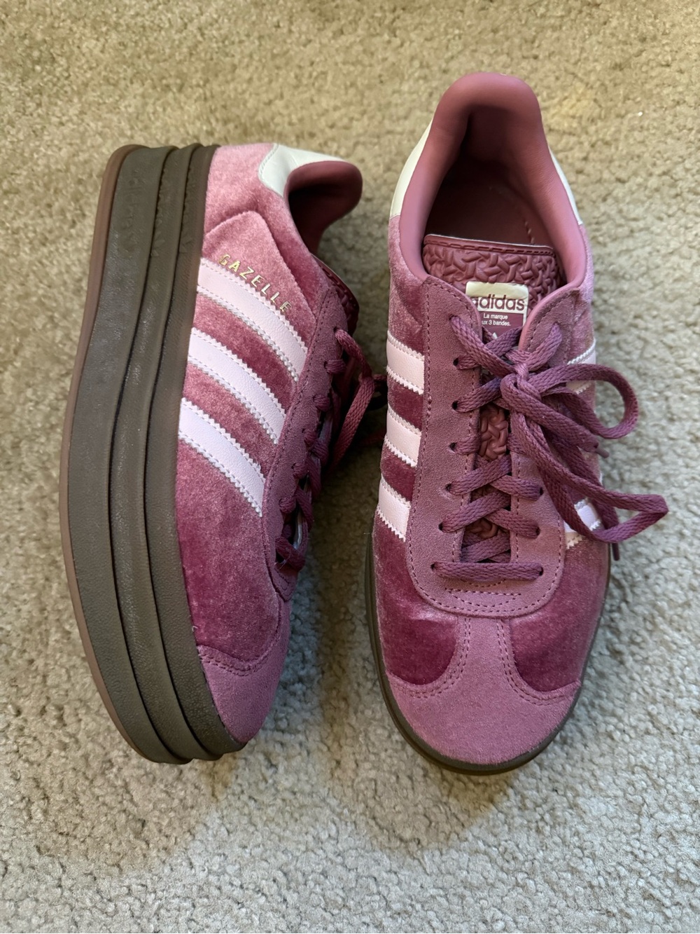 Adidas Gazelle Platform Stacked Sneakers Sz 8 Velour Velvet Pink Purple